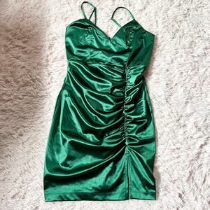 Emerald Ruched Cocktail Statement Hoco Royal Witchy Whimsygoth Chic Mini Dress